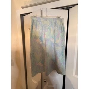 Vintage Aileen Pastel Geometric Knit Midi Skirt – Side Button Detail – Size S (L